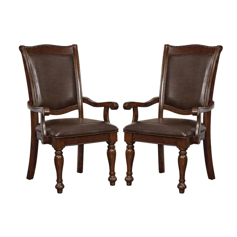 Fauteuil de salle à manger de style transitionnel en similicuir, pieds tournés, marron cerisier espresso