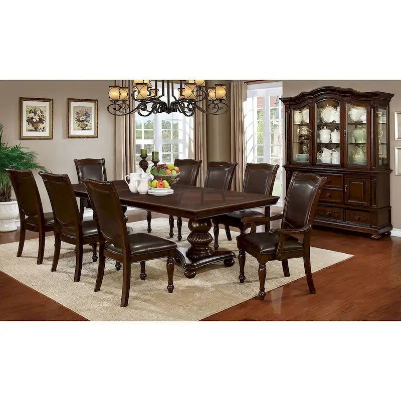 Transitional Leatherette Dining Armchair Turned Legs Brown Cherry Espresso