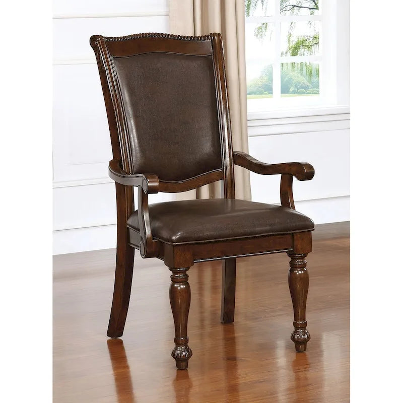 Fauteuil de salle à manger de style transitionnel en similicuir, pieds tournés, marron cerisier espresso