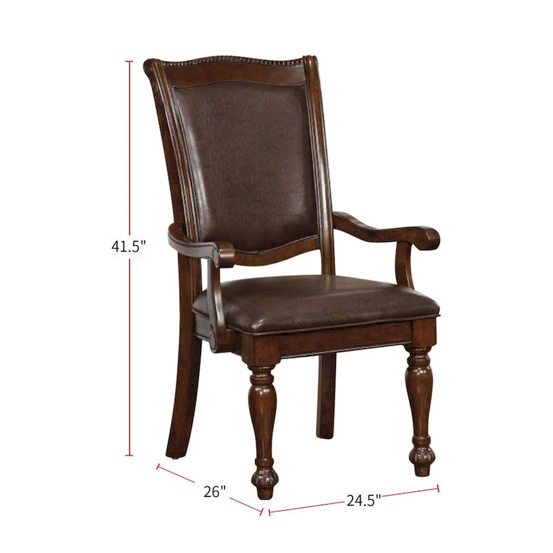 Fauteuil de salle à manger de style transitionnel en similicuir, pieds tournés, marron cerisier espresso