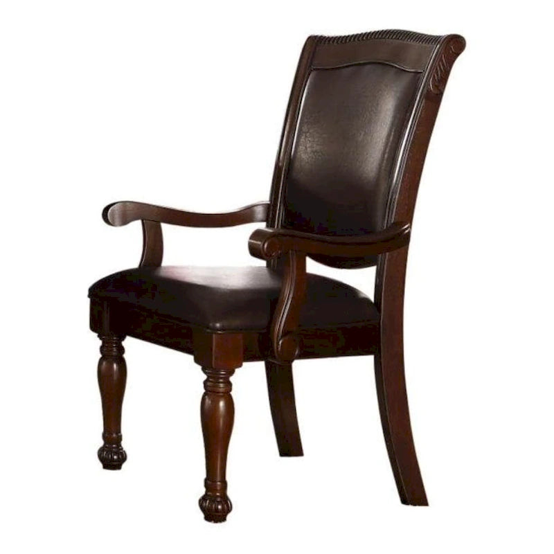 Fauteuil de salle à manger de style transitionnel en similicuir, pieds tournés, marron cerisier espresso