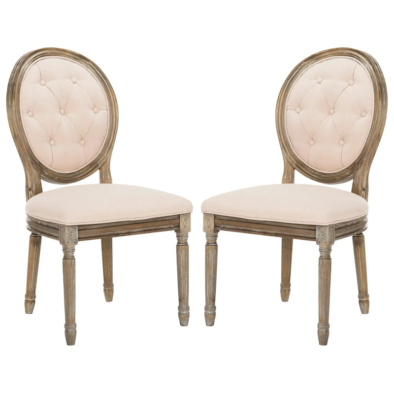 Tufted Oval Dining Chair Upholstered Oak Wood Frame Rustic Oak Side Chair