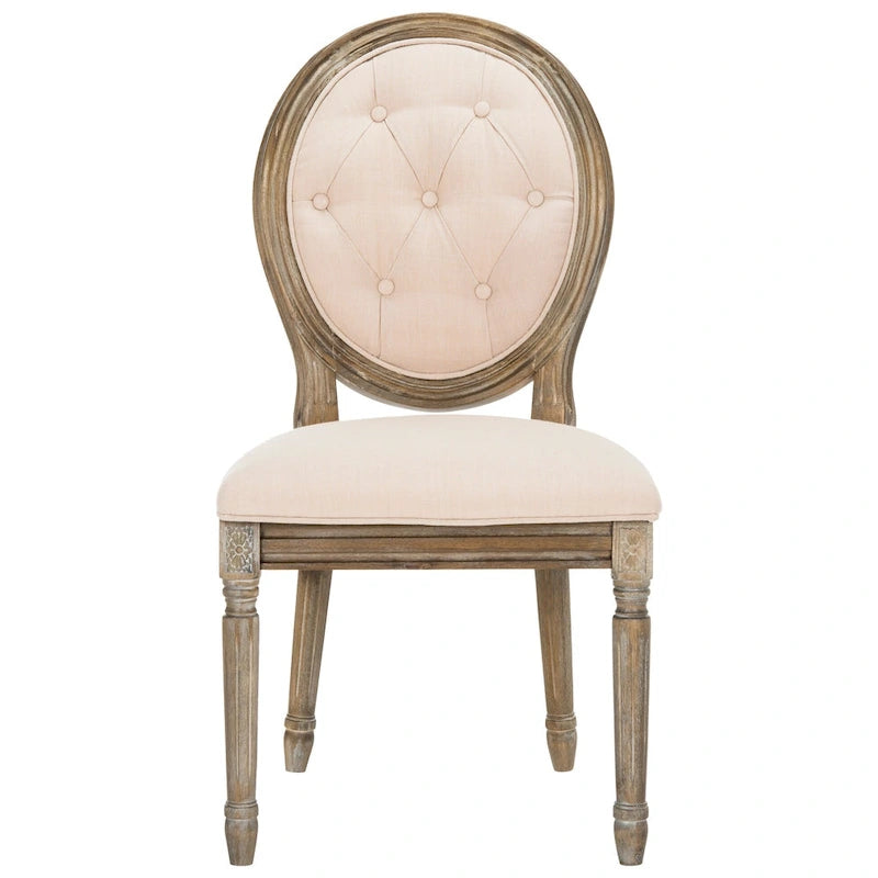Tufted Oval Dining Chair Upholstered Oak Wood Frame Rustic Oak Side Chair