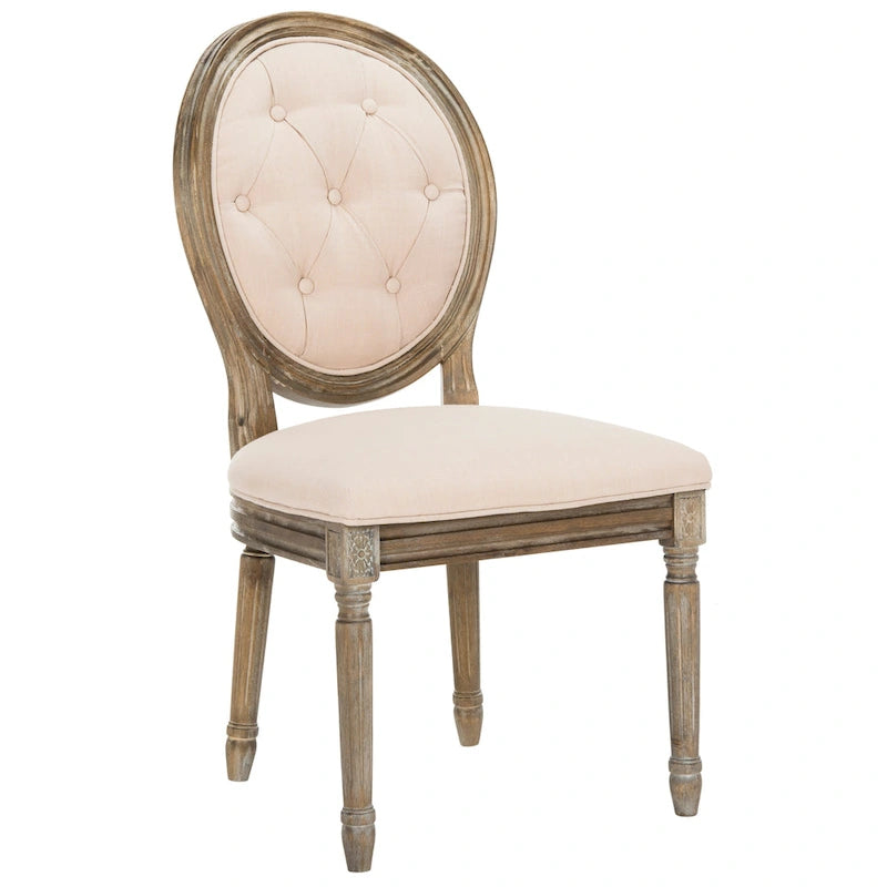Tufted Oval Dining Chair Upholstered Oak Wood Frame Rustic Oak Side Chair