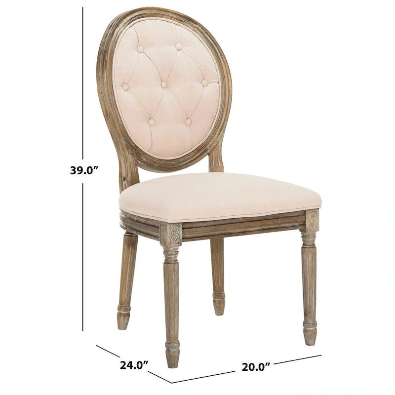 Tufted Oval Dining Chair Upholstered Oak Wood Frame Rustic Oak Side Chair