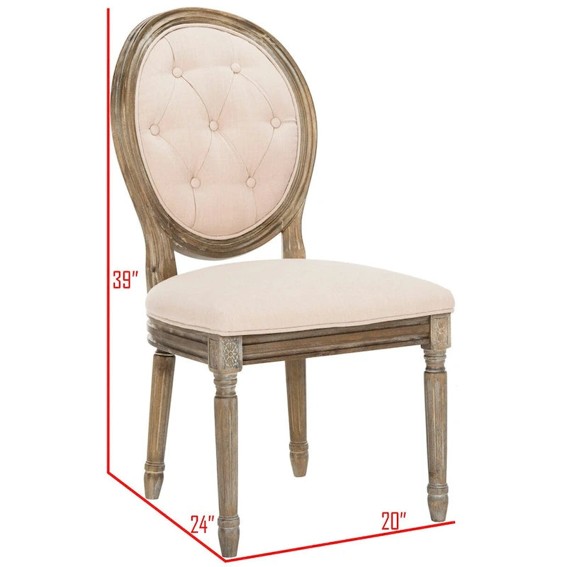 Tufted Oval Dining Chair Upholstered Oak Wood Frame Rustic Oak Side Chair