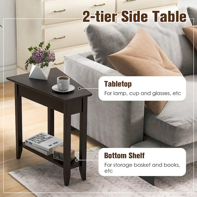 Beistelltisch mit 2 Ebenen, unregelmäßiger Form, MDF-Platte, Kautschukholzbeinen und rutschfesten Füßen, Weiß