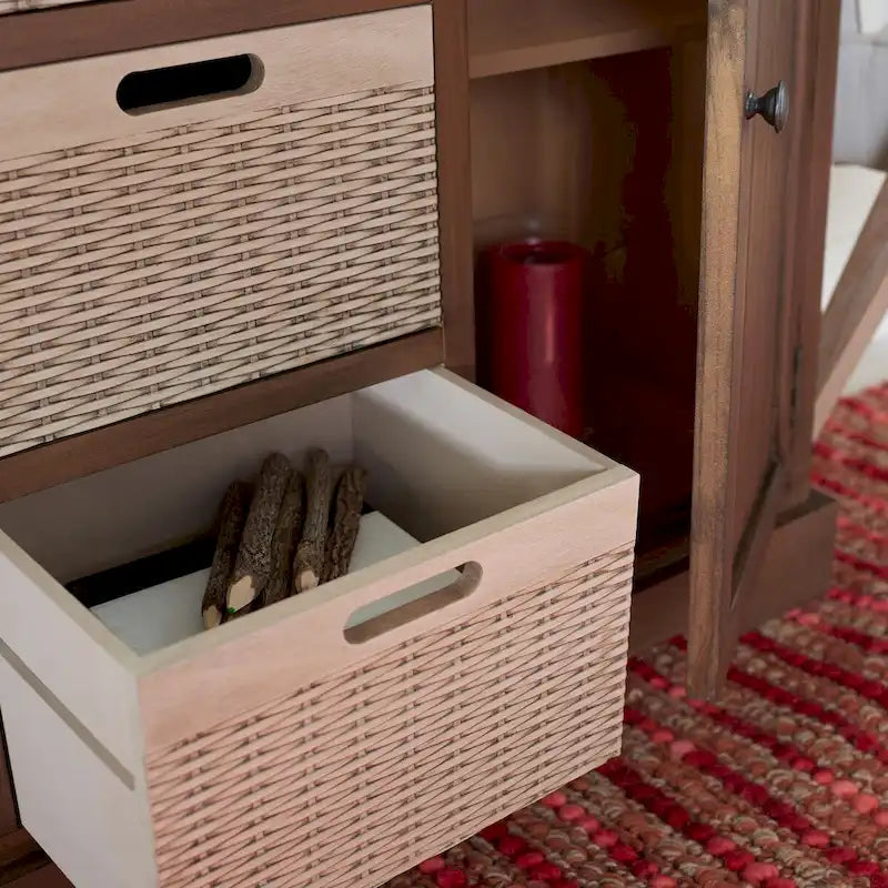 Farmhouse Console Table 2 Drawers 3 Removable Baskets Entryway Hallway