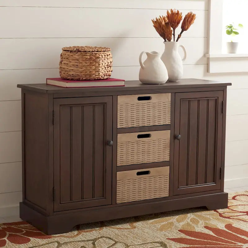 Farmhouse Console Table 2 Drawers 3 Removable Baskets Entryway Hallway