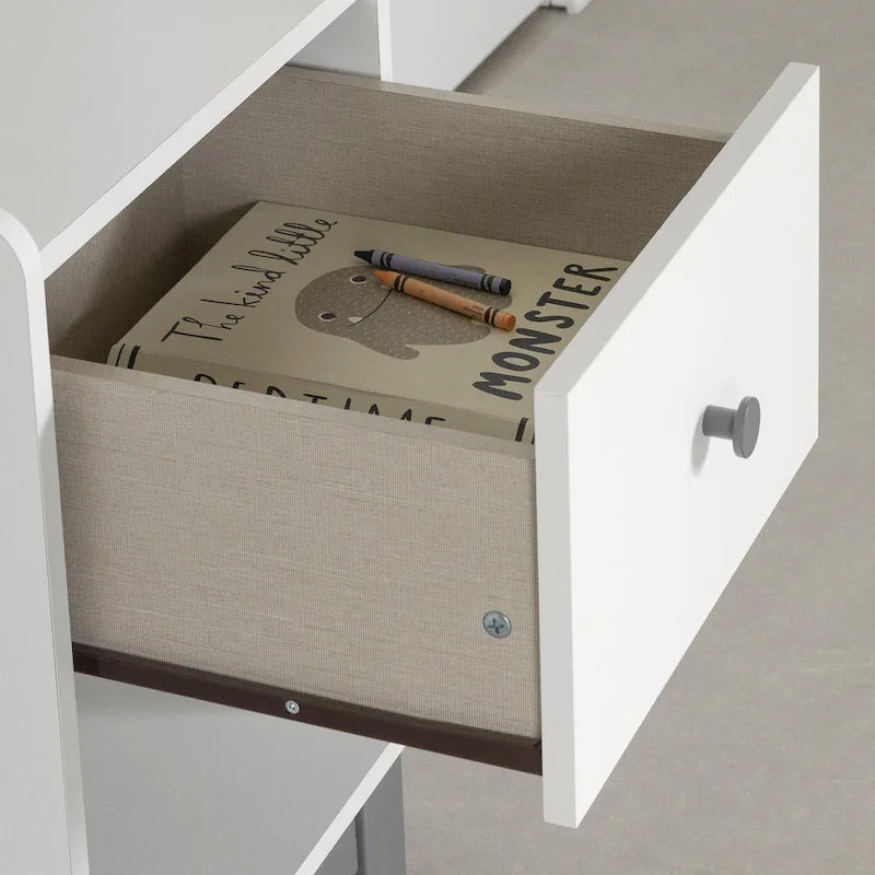 Scandinavian Style Single Drawer Nightstand Wooden Legs Soft Gray White