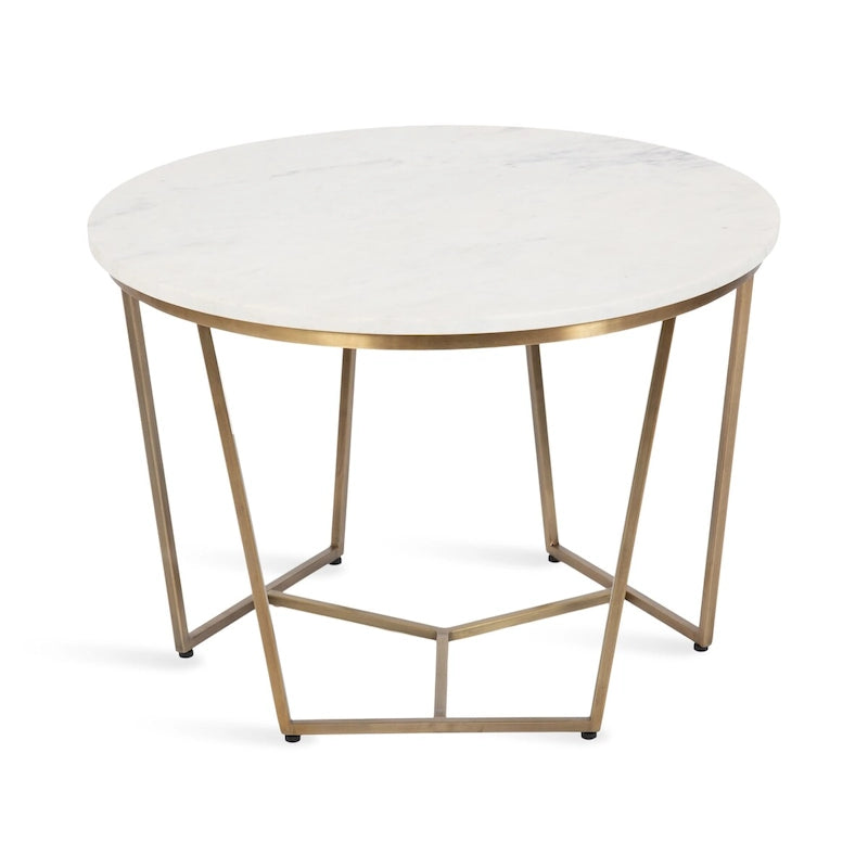 Mid-Century Round Wood Coffee Table Geometric Gold Metal Frame Walnut White