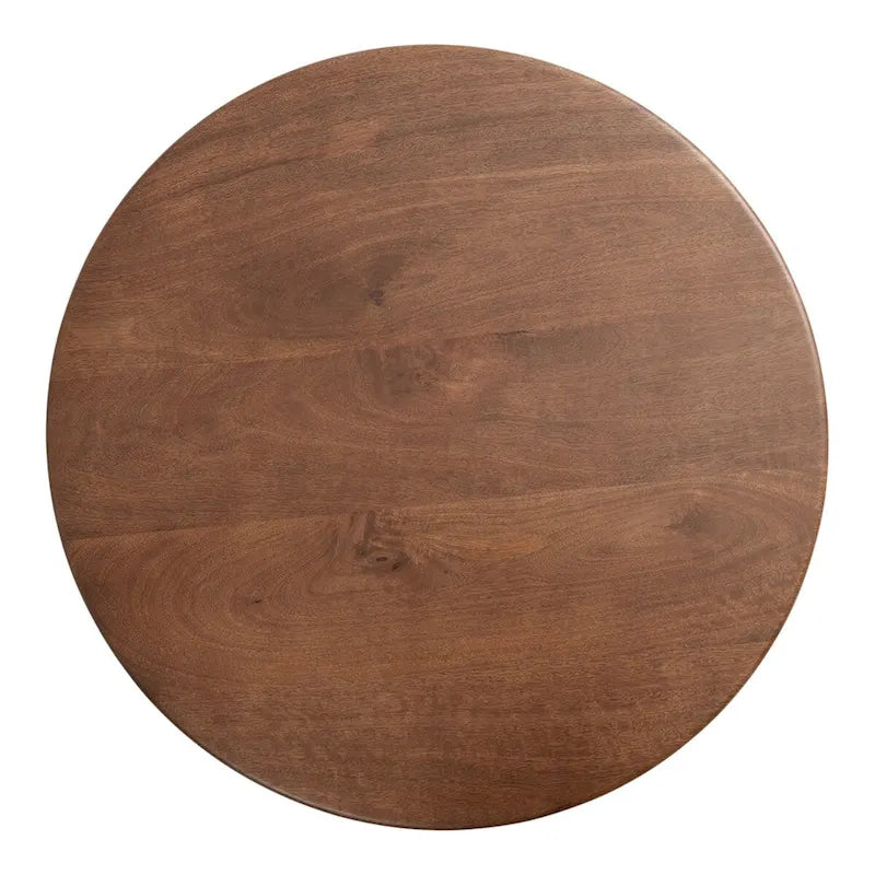 Table basse ronde en bois style mi-siècle, structure géométrique en métal doré, noyer et blanc