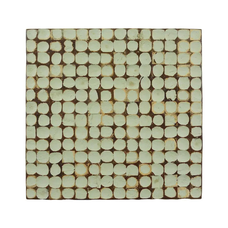 Handgefertigter Beistelltisch mit Mosaik aus Kokosnussschalen, Used-Look-Oberfläche, quadratisch, Weiß