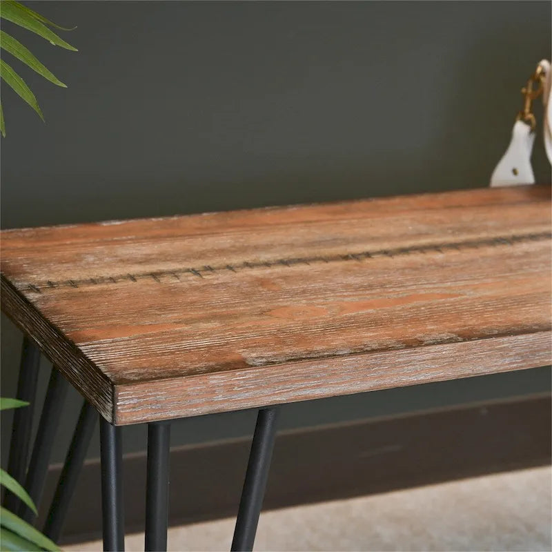 48-Inch Dining Bench MDF Pine Veneer Top Hairpin Metal Legs Rustic Brown