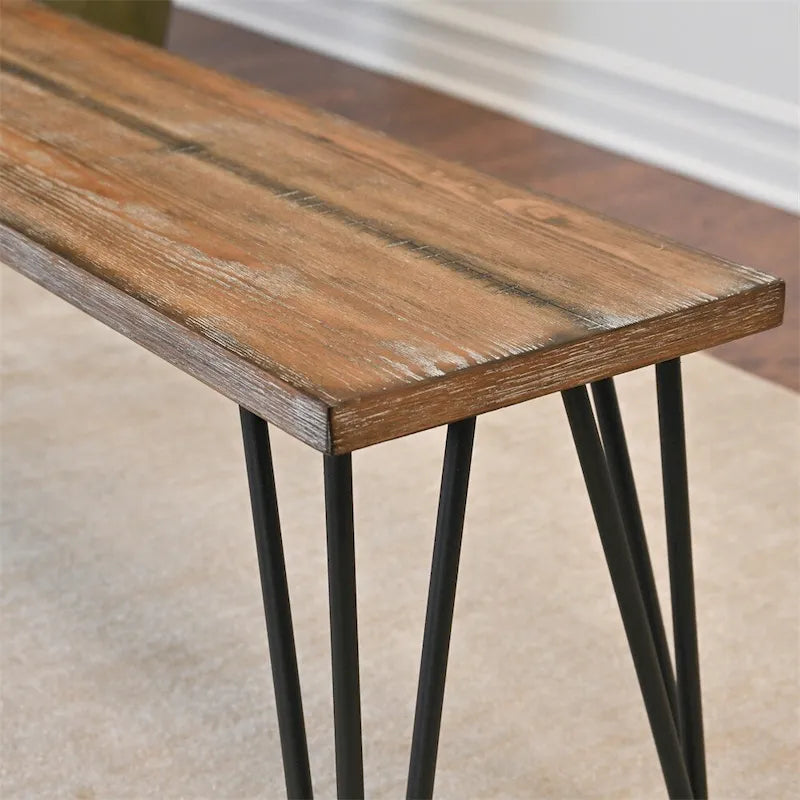 48-Inch Dining Bench MDF Pine Veneer Top Hairpin Metal Legs Rustic Brown