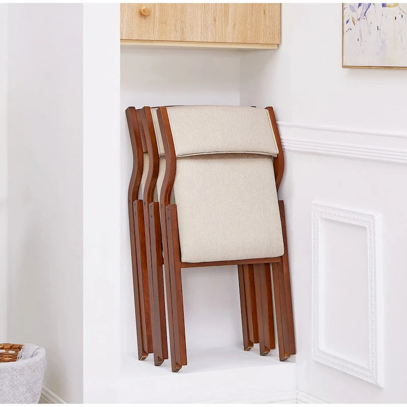 Modern Upholstered Wood Folding Chair Padded Seat Cream White Cherry