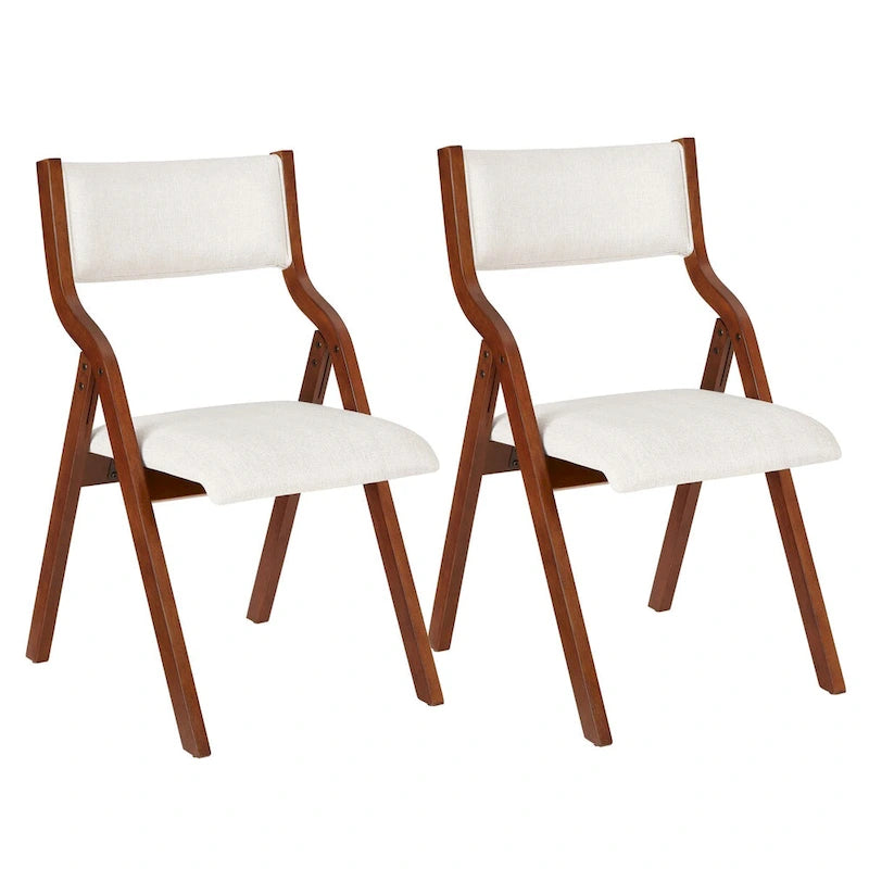 Modern Upholstered Wood Folding Chair Padded Seat Cream White Cherry