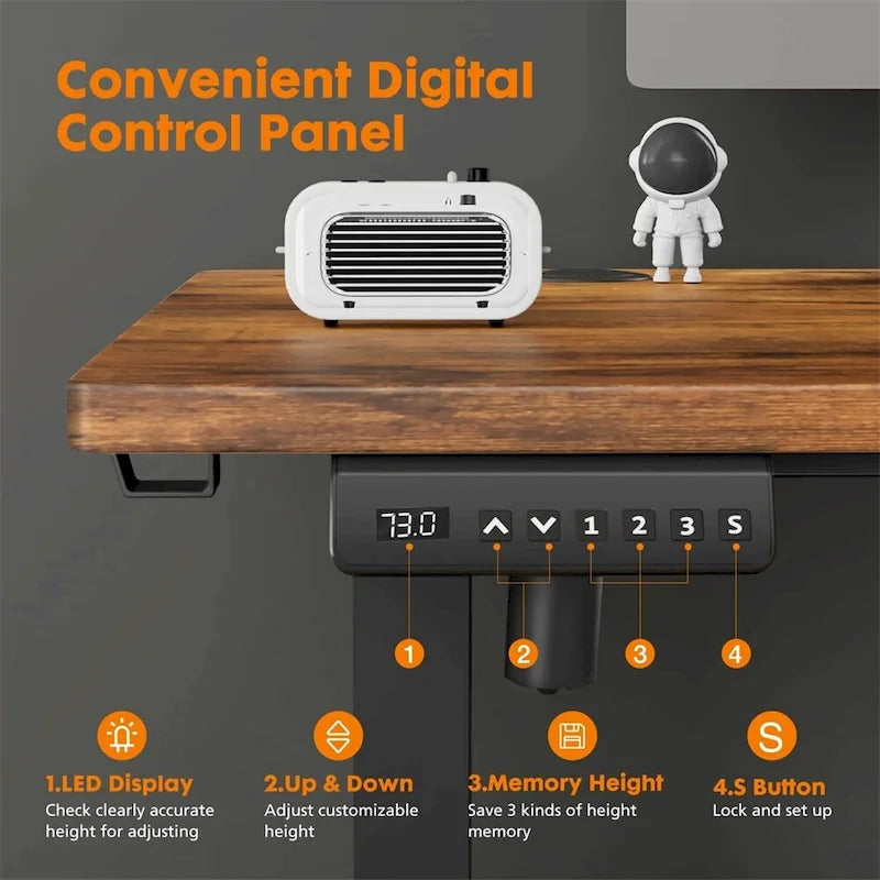 Electric Height Adjustable Sit-Stand Computer Desk with Memory Presets