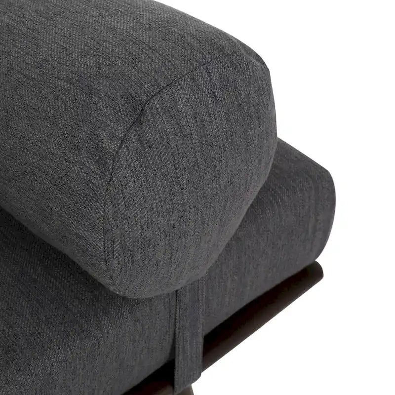 Méridienne mi-siècle, structure en bois d’hévéa capitonnée, coussin traversin, multicolore