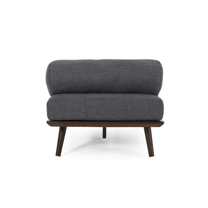 Méridienne mi-siècle, structure en bois d’hévéa capitonnée, coussin traversin, multicolore