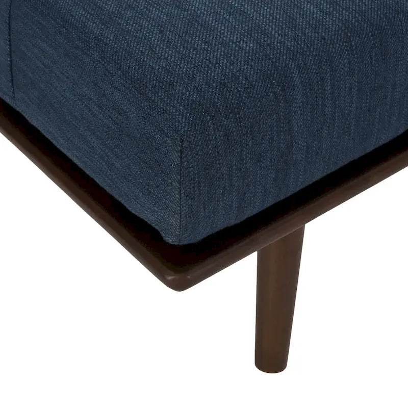 Méridienne mi-siècle, structure en bois d’hévéa capitonnée, coussin traversin, multicolore