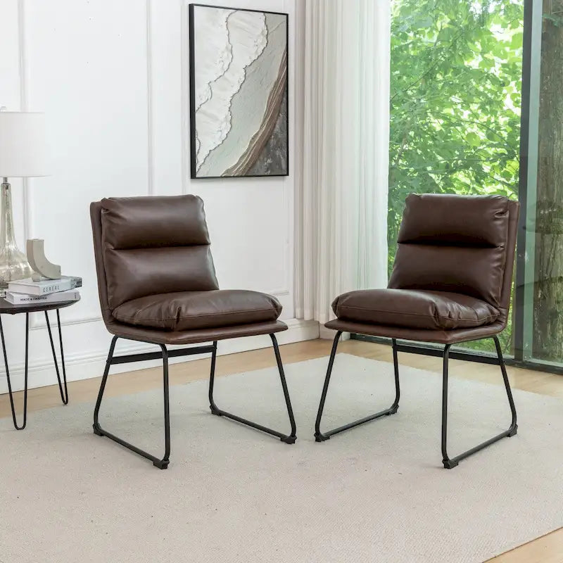 Contemporary Sled-Base Dining Chair Upholstered Foam Seat Matte Black Metal Frame