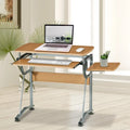 Scrivania ergonomica per computer con vassoio per tastiera, vano per CPU, struttura in acciaio antigraffio, marrone