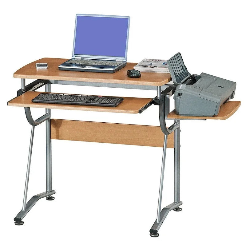 Scrivania ergonomica per computer con vassoio per tastiera, vano per CPU, struttura in acciaio antigraffio, marrone
