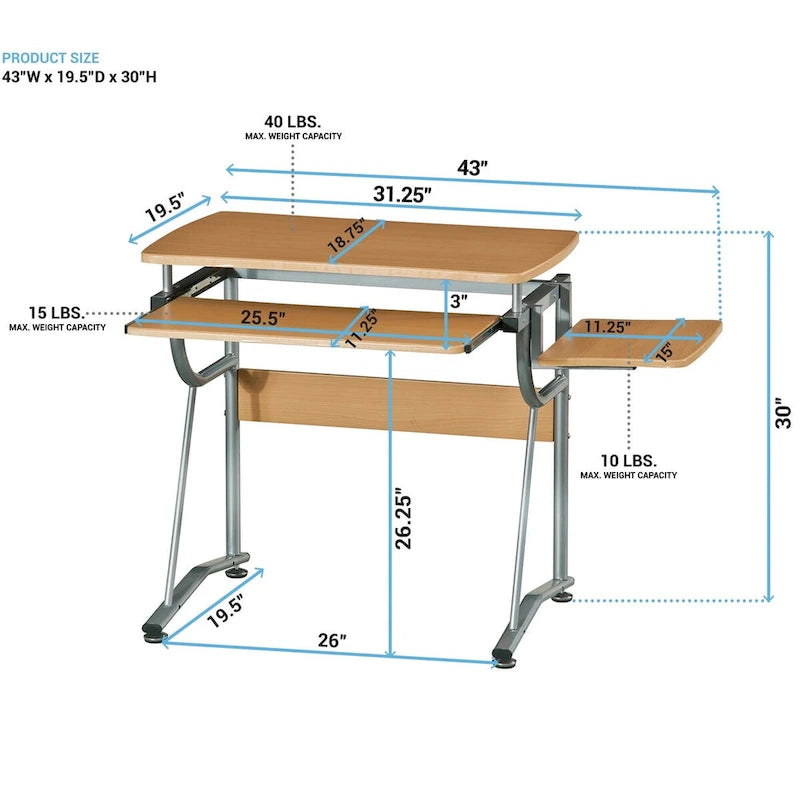 Scrivania ergonomica per computer con vassoio per tastiera, vano per CPU, struttura in acciaio antigraffio, marrone