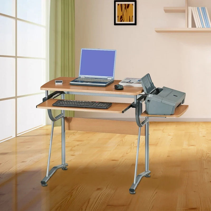 Ergonomic Computer Desk Keyboard Tray CPU Compartment Scratch-Resistant Steel Frame Brown