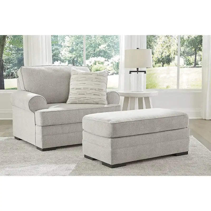 Rectangular Ottoman High-Resiliency Foam Polyester Upholstery Faux Wood Feet Gray